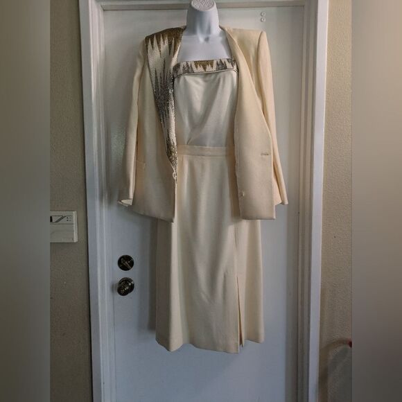 Vintage Nolan Miller The Dynasty Collection Beaded  3 Piece Suit Skirt Size 10 - Picture 1 of 11